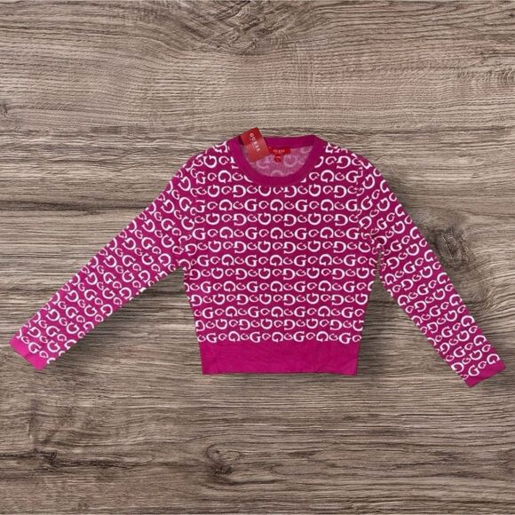 Guess Logo Jalee Long Sleeve Sweater Anemone Bloom Multi Pink Women’s Size Large - Picture 1 of 9